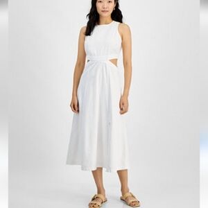 Macy's On 34th Women's Size 14 / 32 White Denim Cut Out Midi Dress Full Skirt